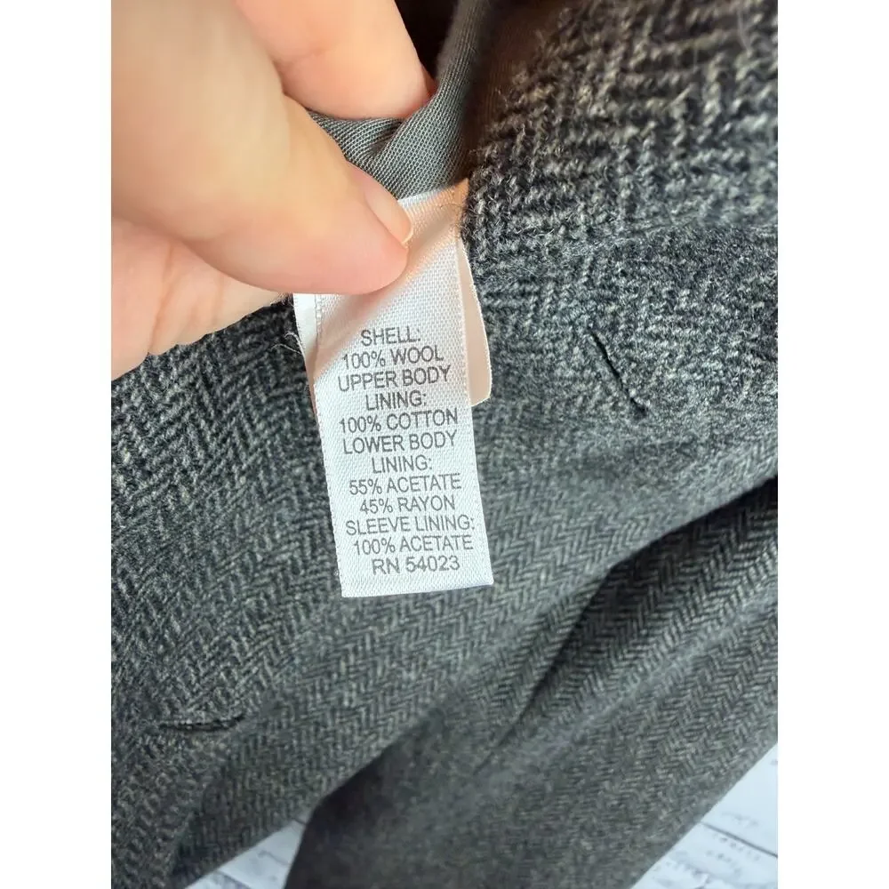 BANANA REPUBLIC gray herringbone tweed elbow patch 100% wool mens blazer 46L
